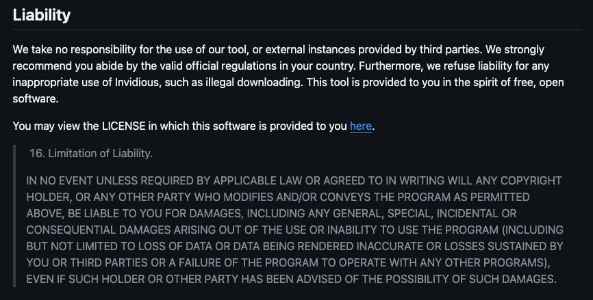 SmartTube Developers Liability Message
