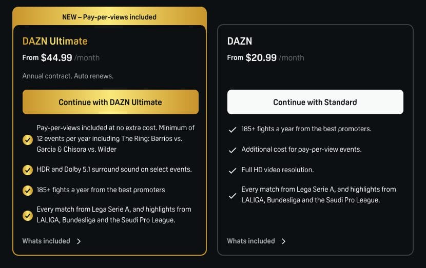 DAZN Pricing