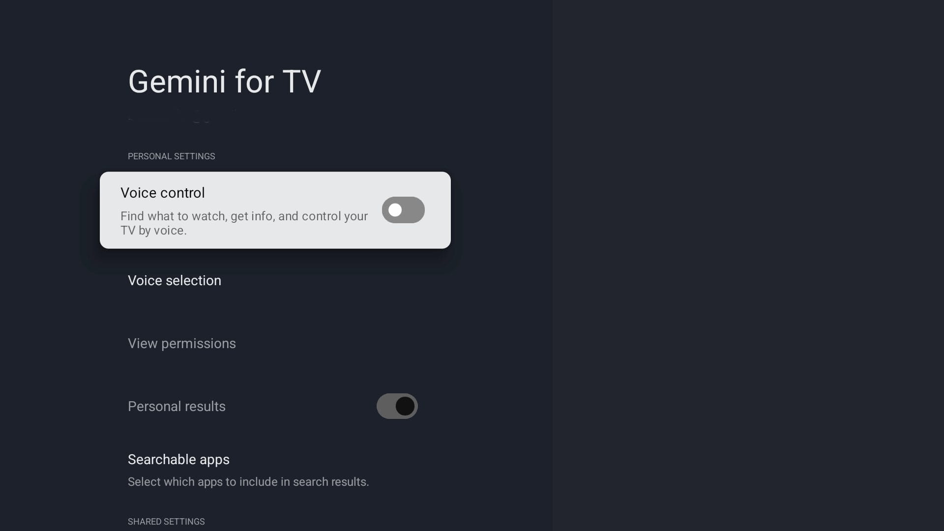 Gemini for TV Settings on the Google TV Streamer