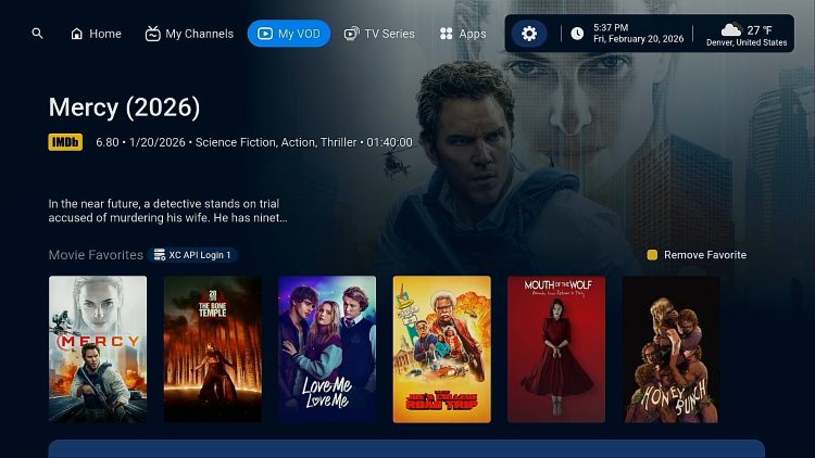 Favorites area for movies