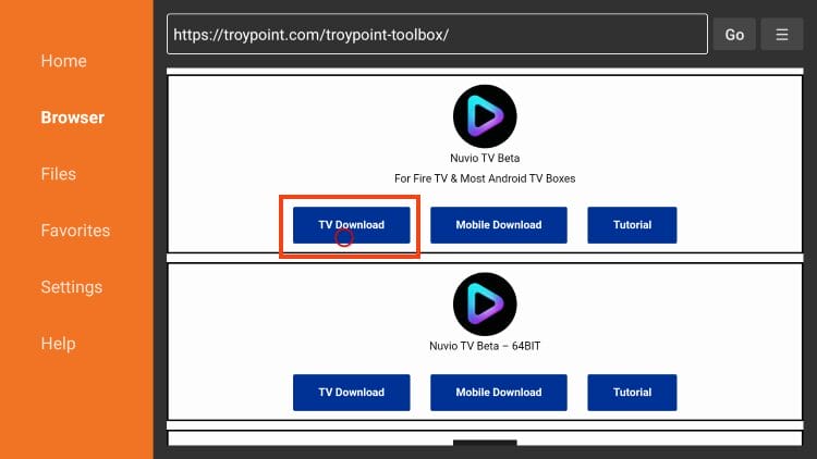 choose nuvio tv download
