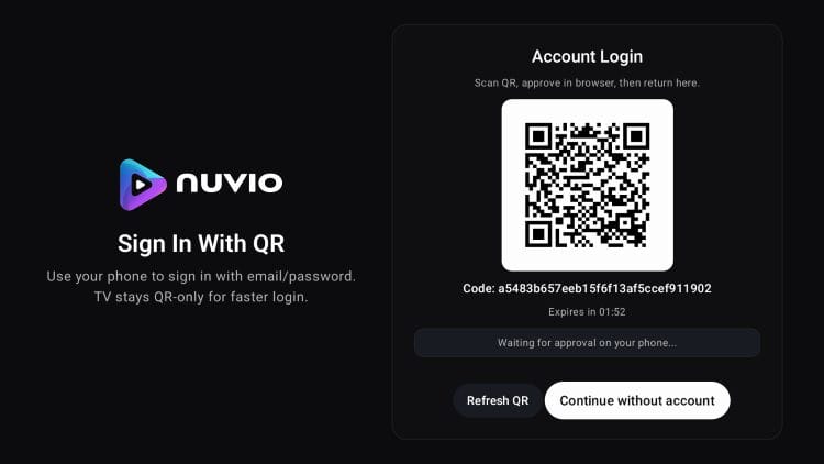 sync nuvio app to your account