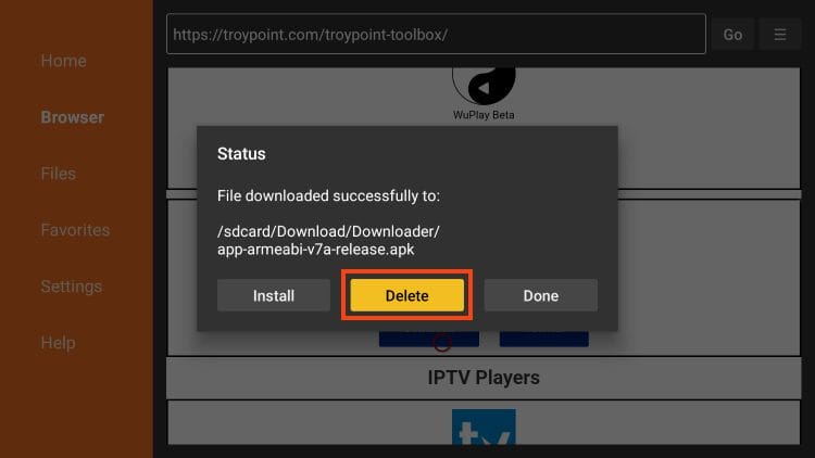 click delete to remove installation file