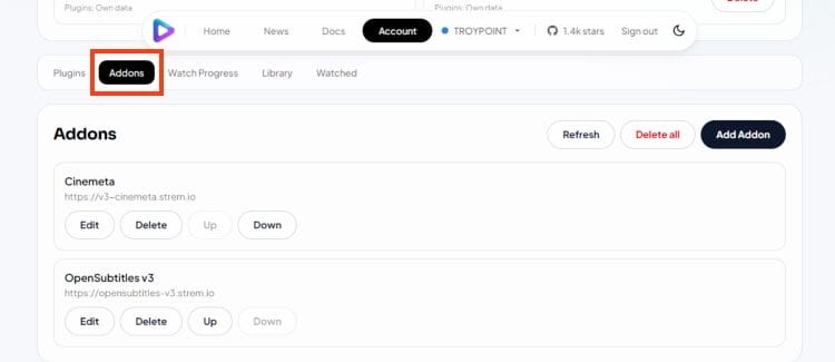 select addons for nuvio addon integration