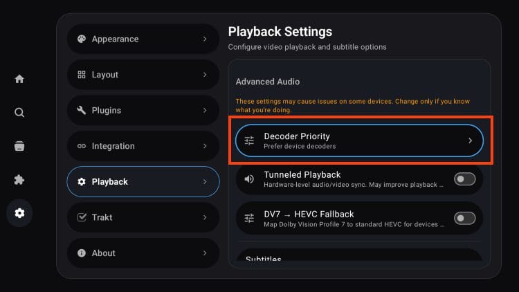 choose decoder priority for nuvio audio issues