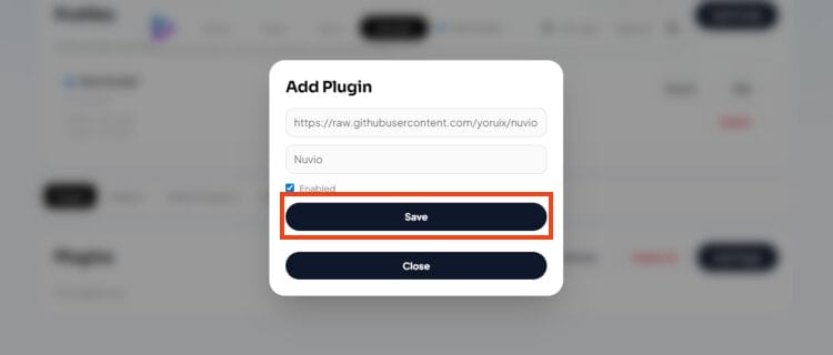 Input nuvio plugin url and click save
