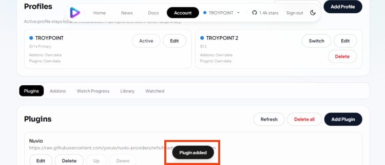 plugin added message