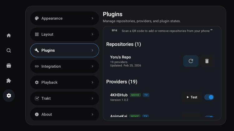 installed plugin/repositories in nuvio