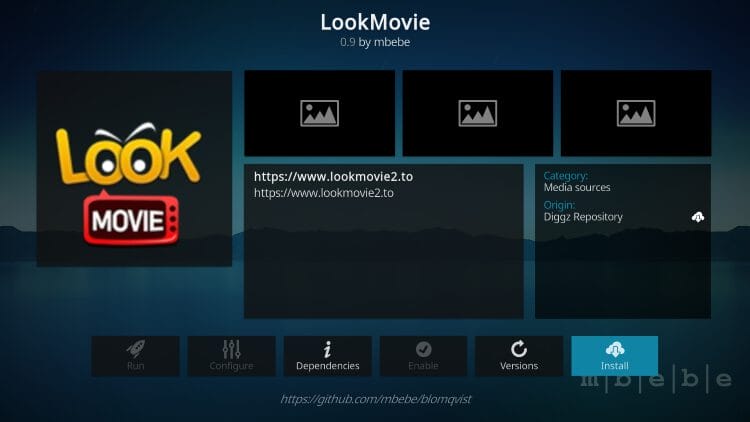 select install lookmovie kodi addon