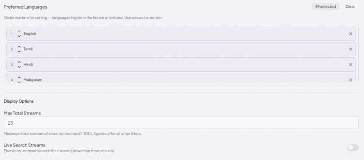 set preferred languages for mediafusion