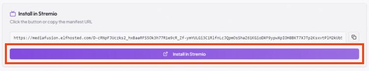 click install mediafusion in stremio