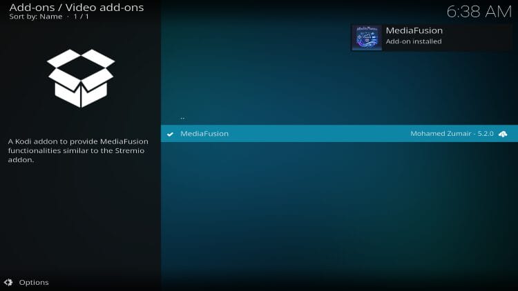 MediaFusion Kodi Addon installed message appears