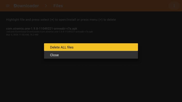 Delete All Files Option
