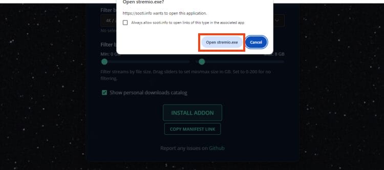click open stremio.exe