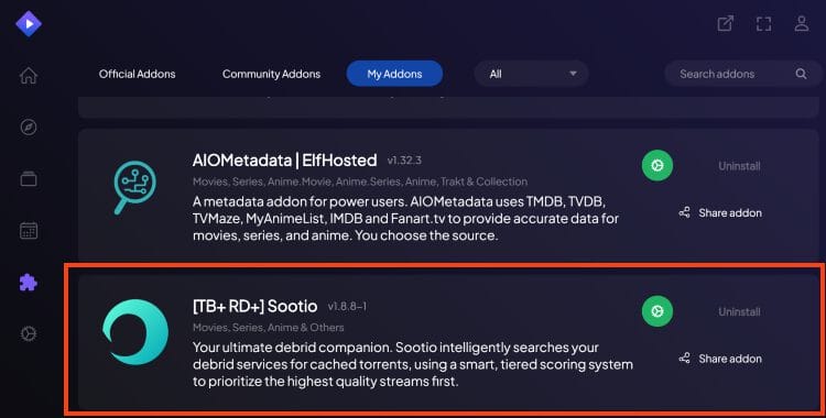 sootio addon installed