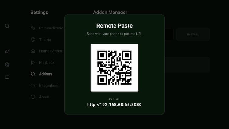 Use QR Code to install addon in Lumera