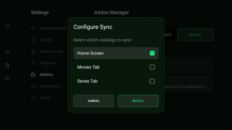 configure sync addon