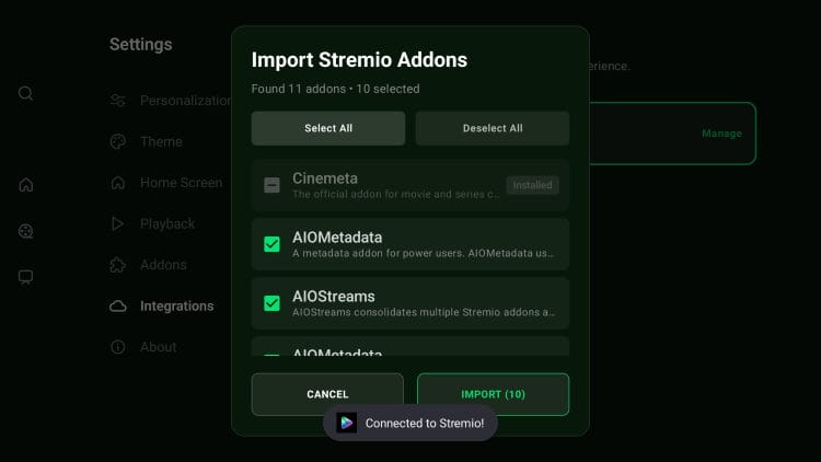 stremio account connected