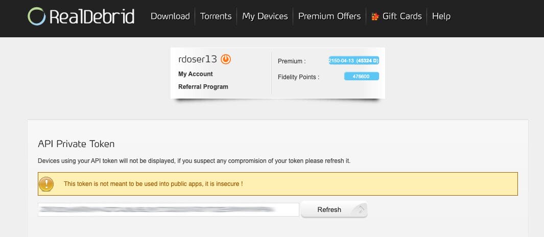Visit real-debrid.com/apitoken to find your API Token. Copy this for the next step.