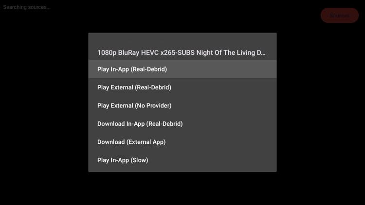 When selecting content you can now choose the playback options for Real-Debrid.