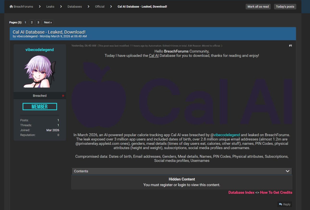 Cal AI Data Breach Claim