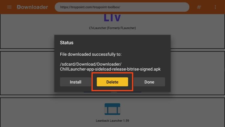 choose delete for chillhub launcher