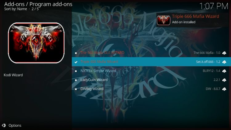 The wizard add-on installed message will now display in the upper right-hand corner.