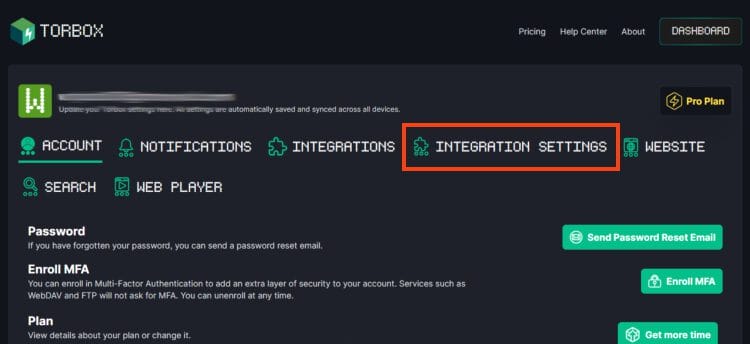 click integration settings for torbox stremio addon
