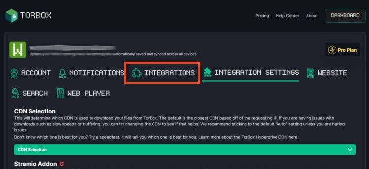 click integrations for torbox stremio addon