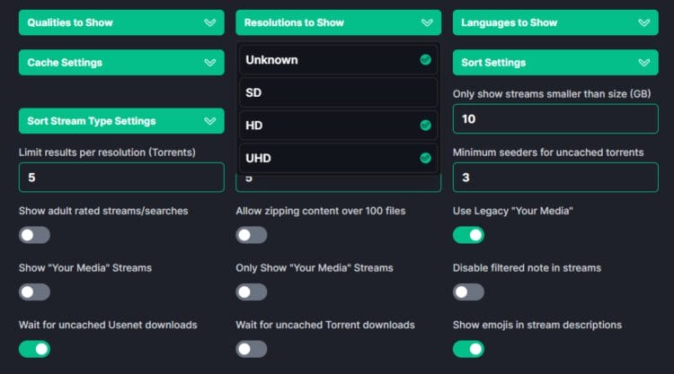 Configuration Selections