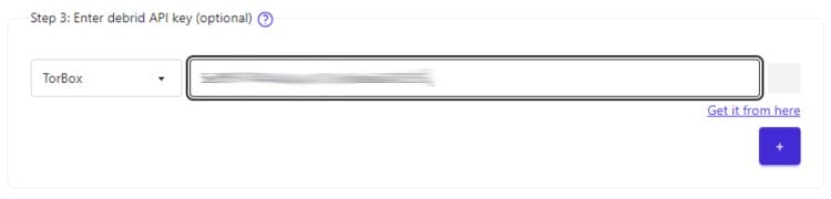 input torbox api key for stremio addon