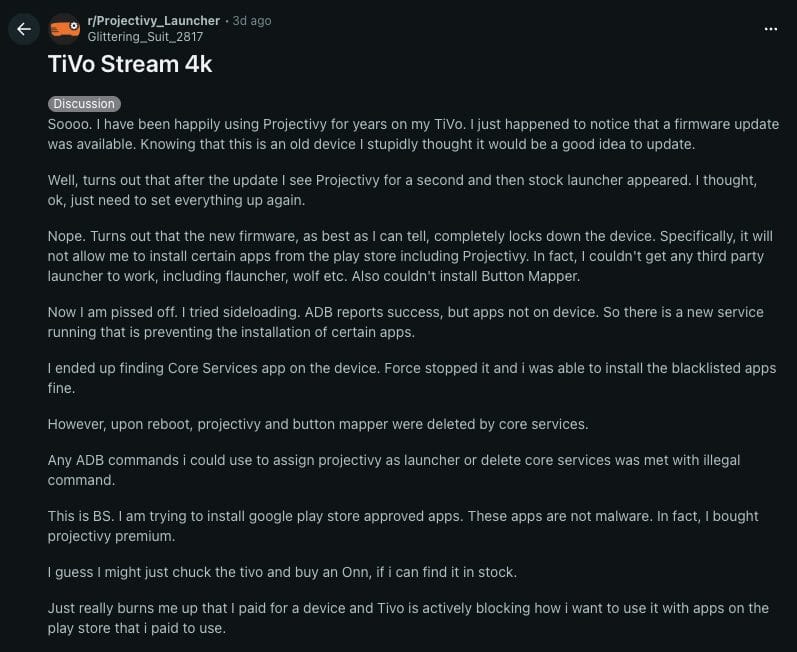 Projectivy Launcher Reddit Thread