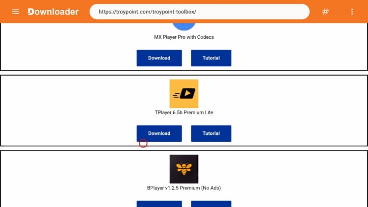 Scroll down and find TPlayer and then click Download.