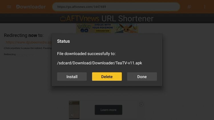 Return to Downloader and click Delete.