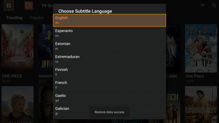 Choose your subtitle language.