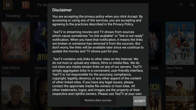 Click Accept for this Disclaimer message.
