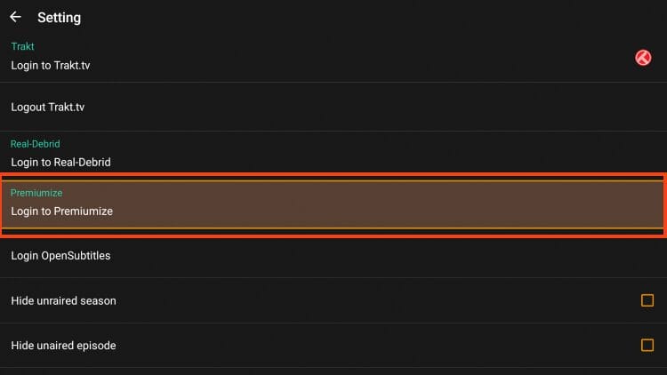 choose login to premiumize
