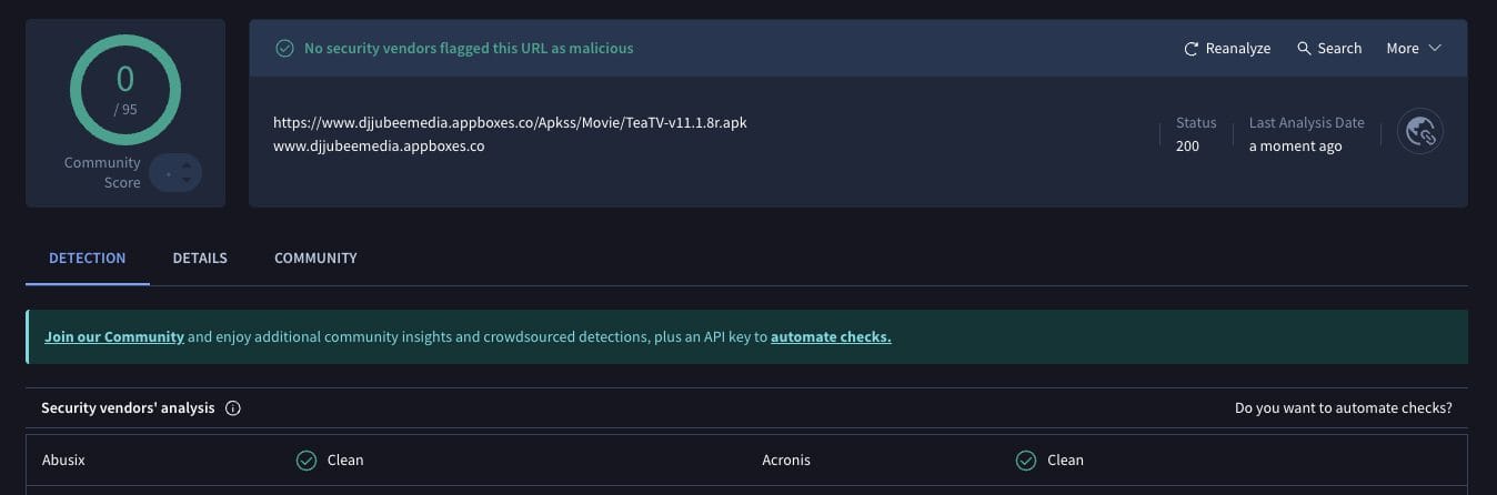 TeaTV APK VirusTotal Scan