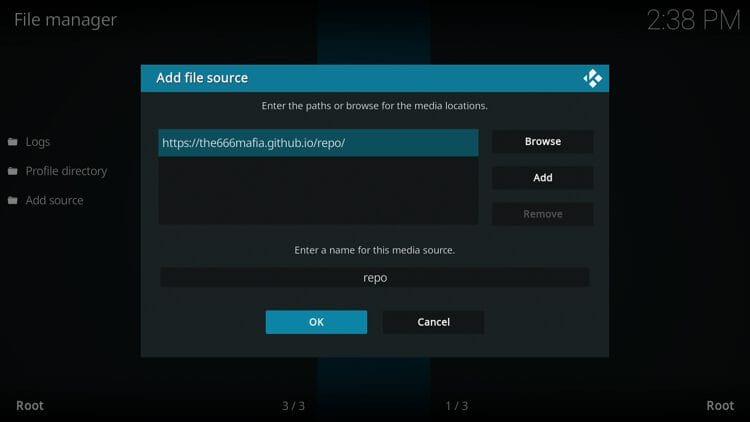 Name your media source whatever you prefer and click OK.