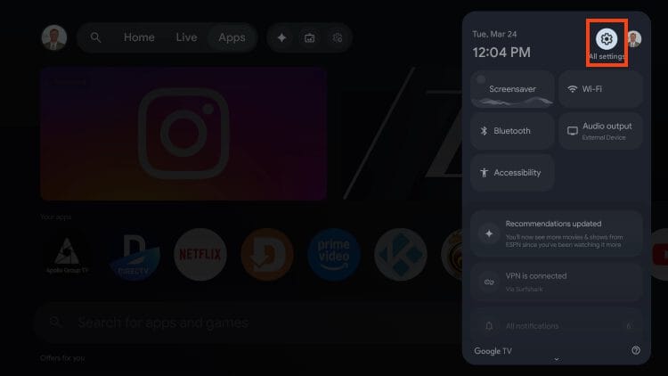 click settings for apps only mode