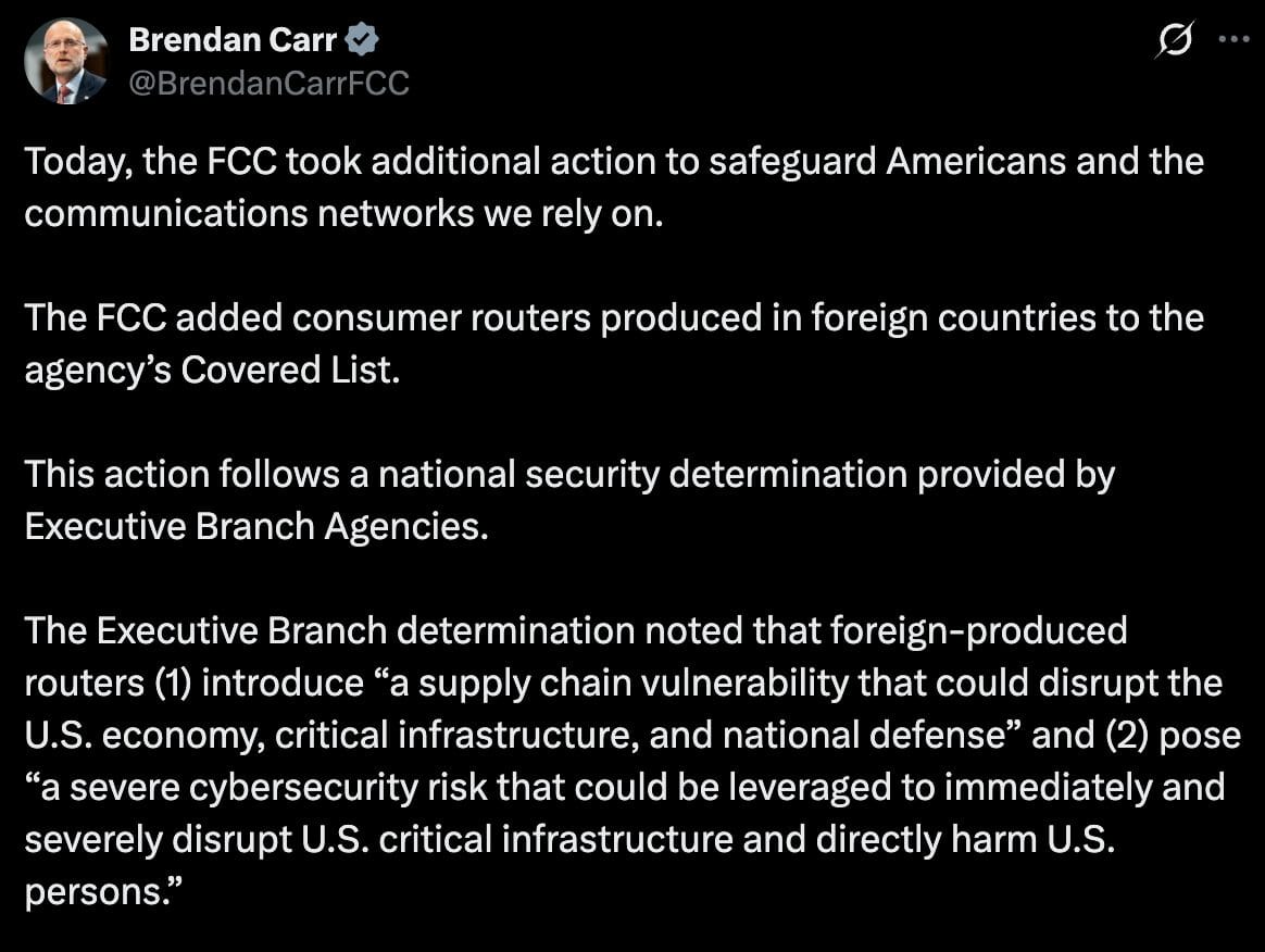 FCC Chairman Brendan Carr on X/Twitter