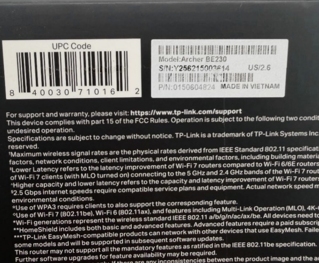TP-Link Router Label (Made in Vietnam)