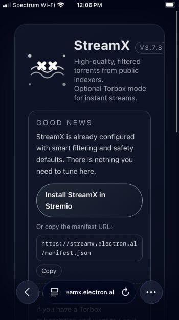 official streamx stremio addon website