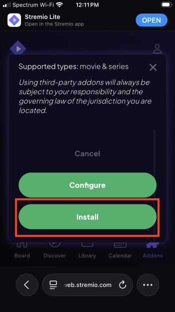select install streamx stremio addon