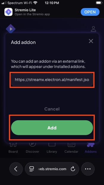 paste the URL and click Add