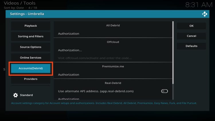 select accounts (Debrid)