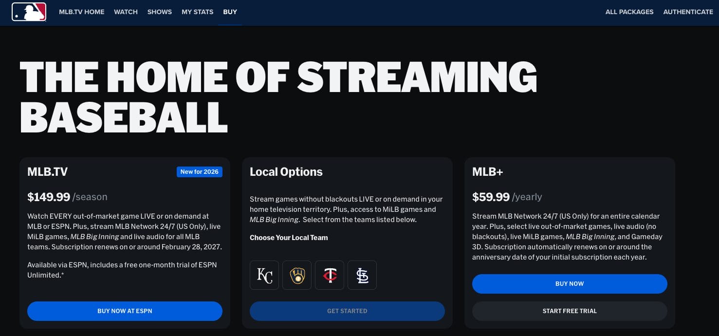 MLB TV Website