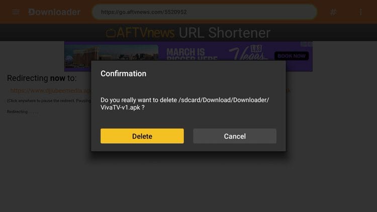 Click Delete again. While you have successfully installed Viva TV, we must now install a video player to stream content from this app.