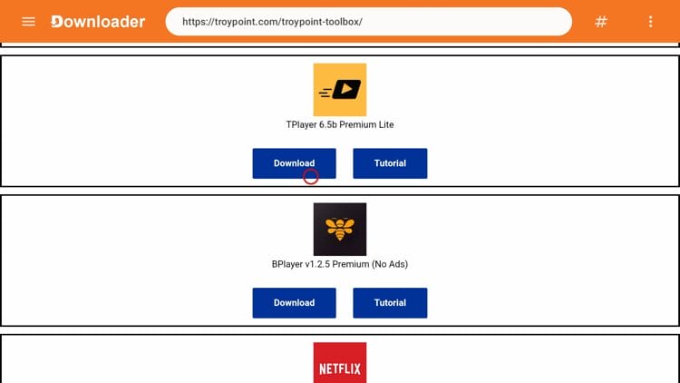 Scroll down and find TPlayer and then click Download.