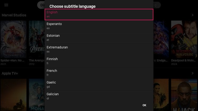 Choose your subtitle language.
